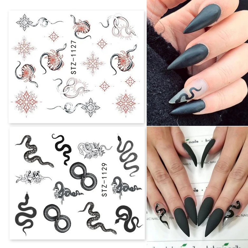 Snake Nail Stickers Animal Design Black Snake Temporary Tattoo Manicure Dragon Nail Water Decal Slider Decoration GLSTZ1124-1131