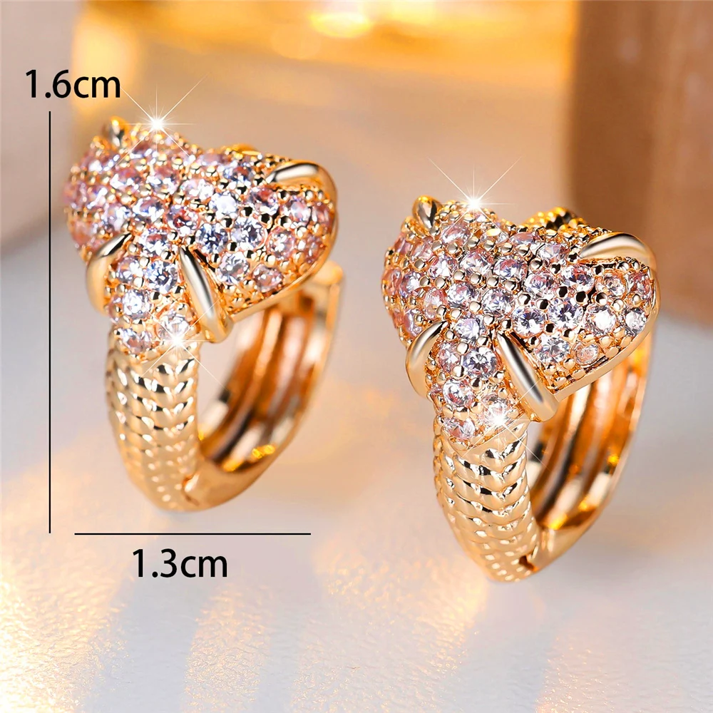 Luxury Crystal White Zircon Love Heart Hoop Earrings For Women Vintage Gold Color Wedding Jewelry