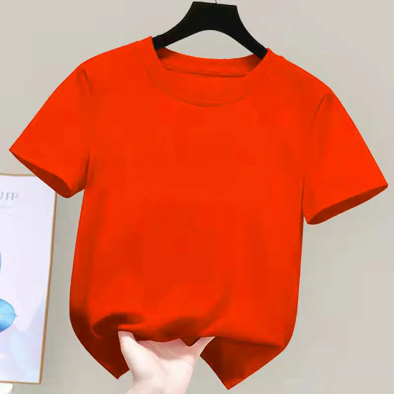 180gsm Fabric 100% Cotton Children Boy Girl T shirt 2024 New Summer Women Short Sleeve T-Shirt Cute Style White Solid Color Tops 4