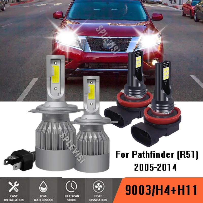 

9003 H11 LED Headlight Fog Bulbs Hi Low Beam Upgrade LED Kit For Nissan Pathfinder (R51) 2005-2014 2006 2007 2008 2009 2010