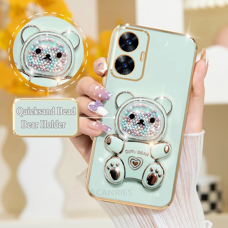 Adorable Quicksand Bear Plating Stand Phone Case