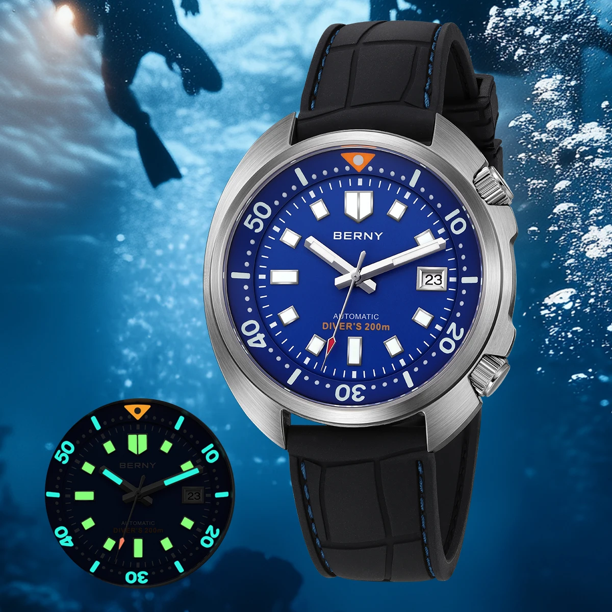 BERNY 20ATM Automatic Diver Watch for Men Luxury Sapphire Supper Luminous Dive Watch Original Design NH35 Sport Men Diving