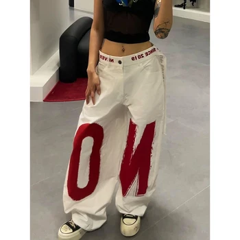 Alternative view of ZHIZOU-pantalones vaqueros holgados Y2k con estampado de letras blancas para mujer, pantalón vaquero estilo…