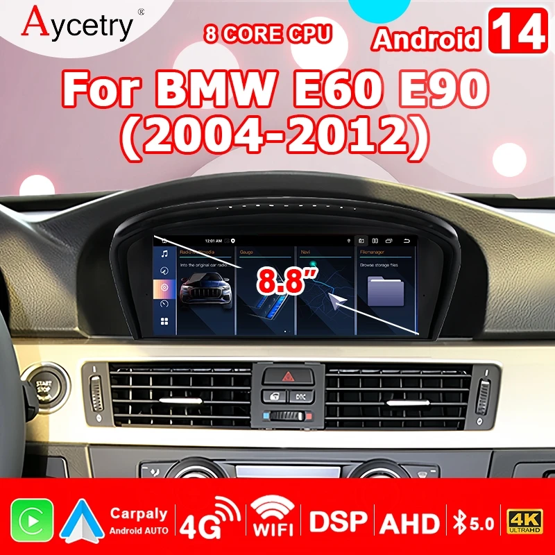 Radio para coche inalámbrico CarPlay Android 14 Auto con pantalla de 8,8 pulgadas PARA BMW Serie 5 E60 E61 E63 E64 Serie 3 E90 E91 E92 E93 M3 2 DIN autoradio estéreo Reproductor Multimedia GPS Bluetooth WIFI 4G LTE 1