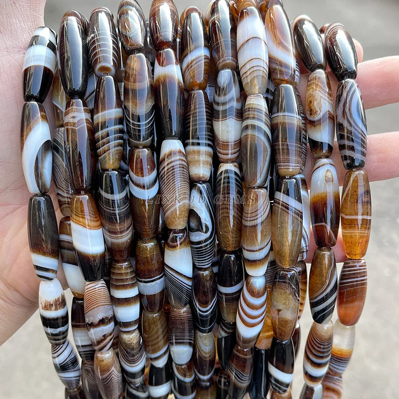 

Natural Brown Color Banded Agates Stone 8x30mm 10x30mm Smooth Oval Shape Loose Beads DIY Jewelry Accessories 38cm sk236