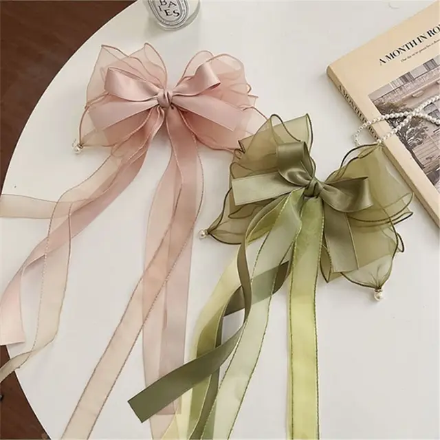 Fashion Chiffon Bow Hair Clip Women Big Elegant Hairpin Barrettes Girls Solid Color Ponytail Clip Hair Accessories Headwear Gift 3