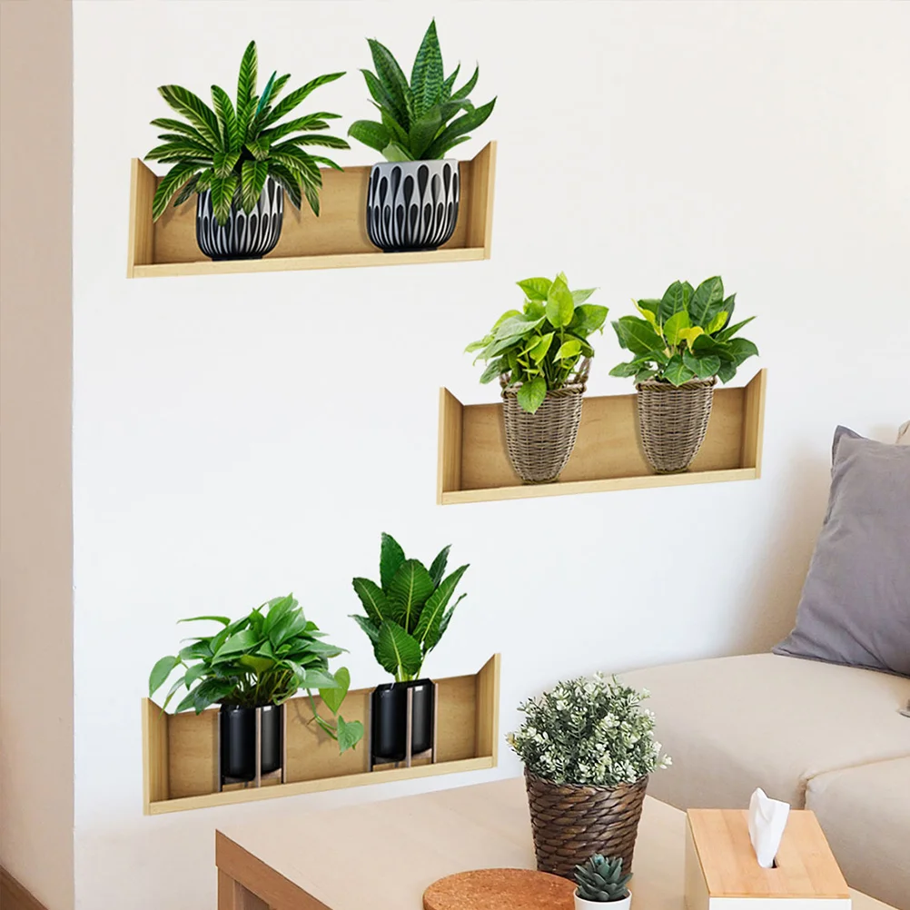 

3 Sheets Wall Stickers Adhesive Potted Plants Decal Bedroom Wallpaper Peel And Stick Decorations