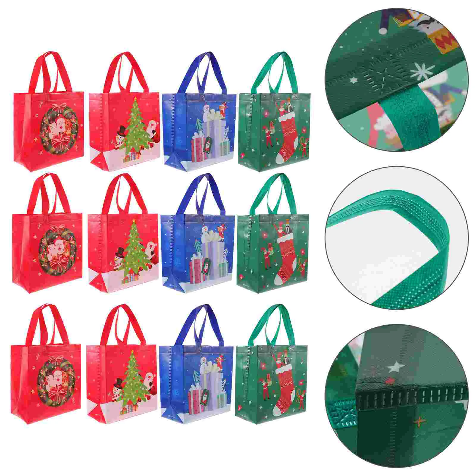 

12 Pcs Non-Woven Christmas Printed Gift Packaging Bag Tote Xmas Bags Present Storage Bulk Party Small Large Festival