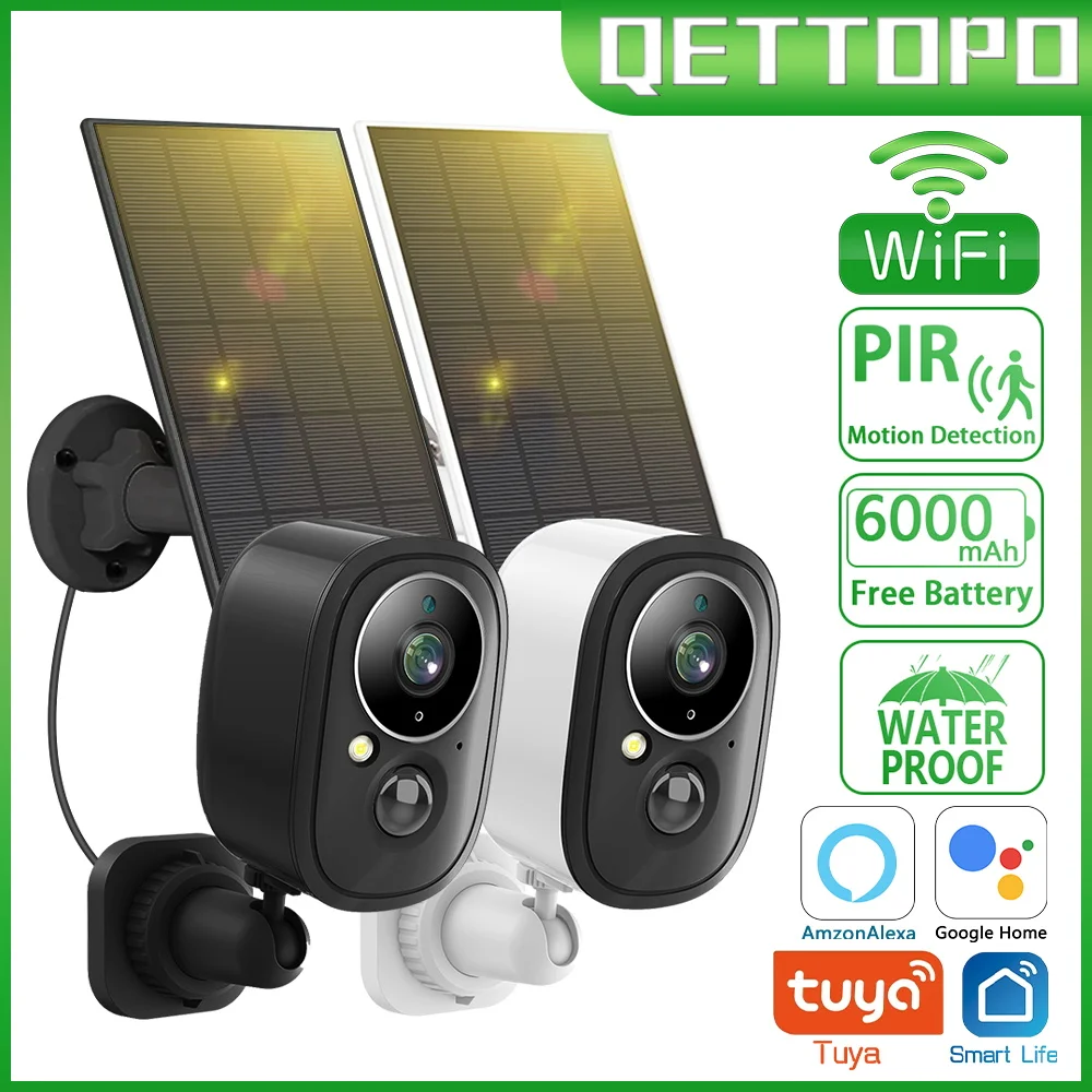 

Qettopo 5MP WIFI Solar Outdoor Camera PIR Motion Detection Battery Security CCTV Wide 135° Angle Surveillance Camera Tuya