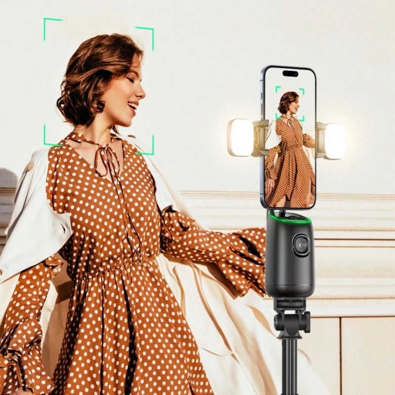 COOL DIER Gimbal Stabilizer for Mobile Phone AI 360 Follow Selfie Stand lights Face Tracking Desktop Gimbal for Cellphone