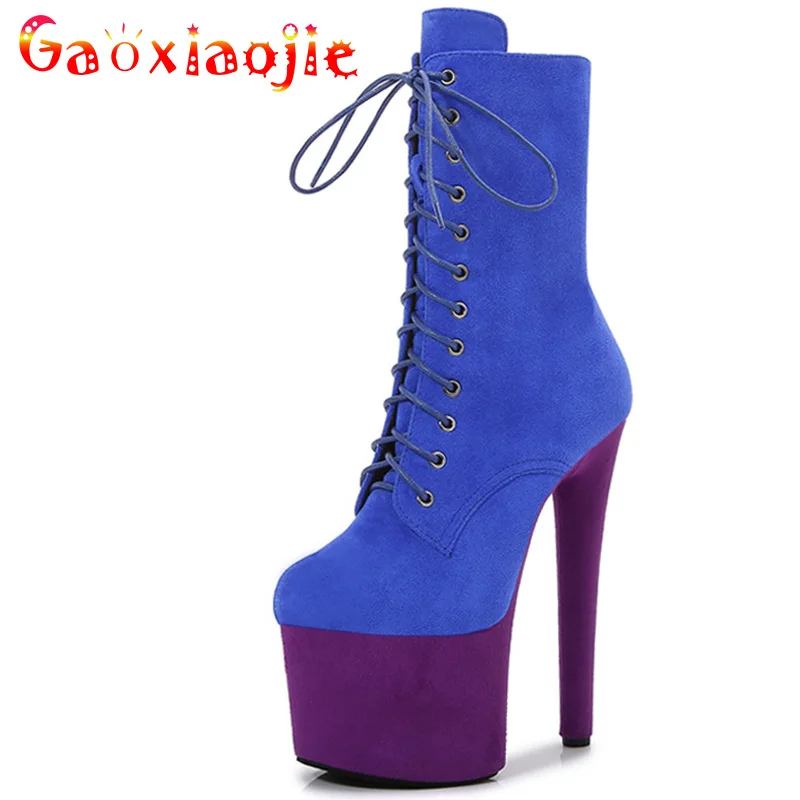 

New Design Sexy Extreme Heels Shoes Nightclub Dancing Zip Ankle Boots 17CM Suede Party Woman Boots Catwalk Model Heels Stripers
