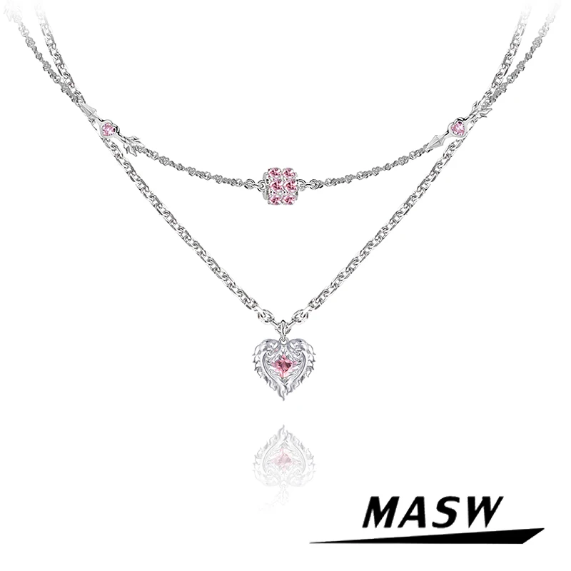MASW Orginal Design Heart Arrow Pendant Necklace Delicate Jewelry High  Quality Copper Two Layer Necklace For Women Girl Gift