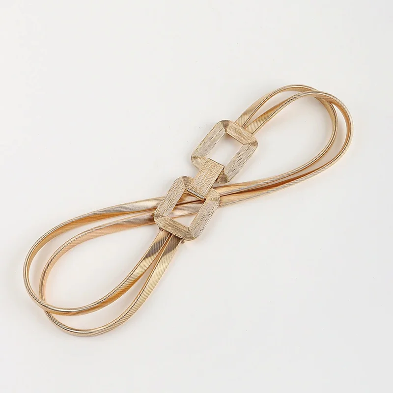 Golden Double-Strand Elastic Women's Fashion Belt with Metal Waist Chain