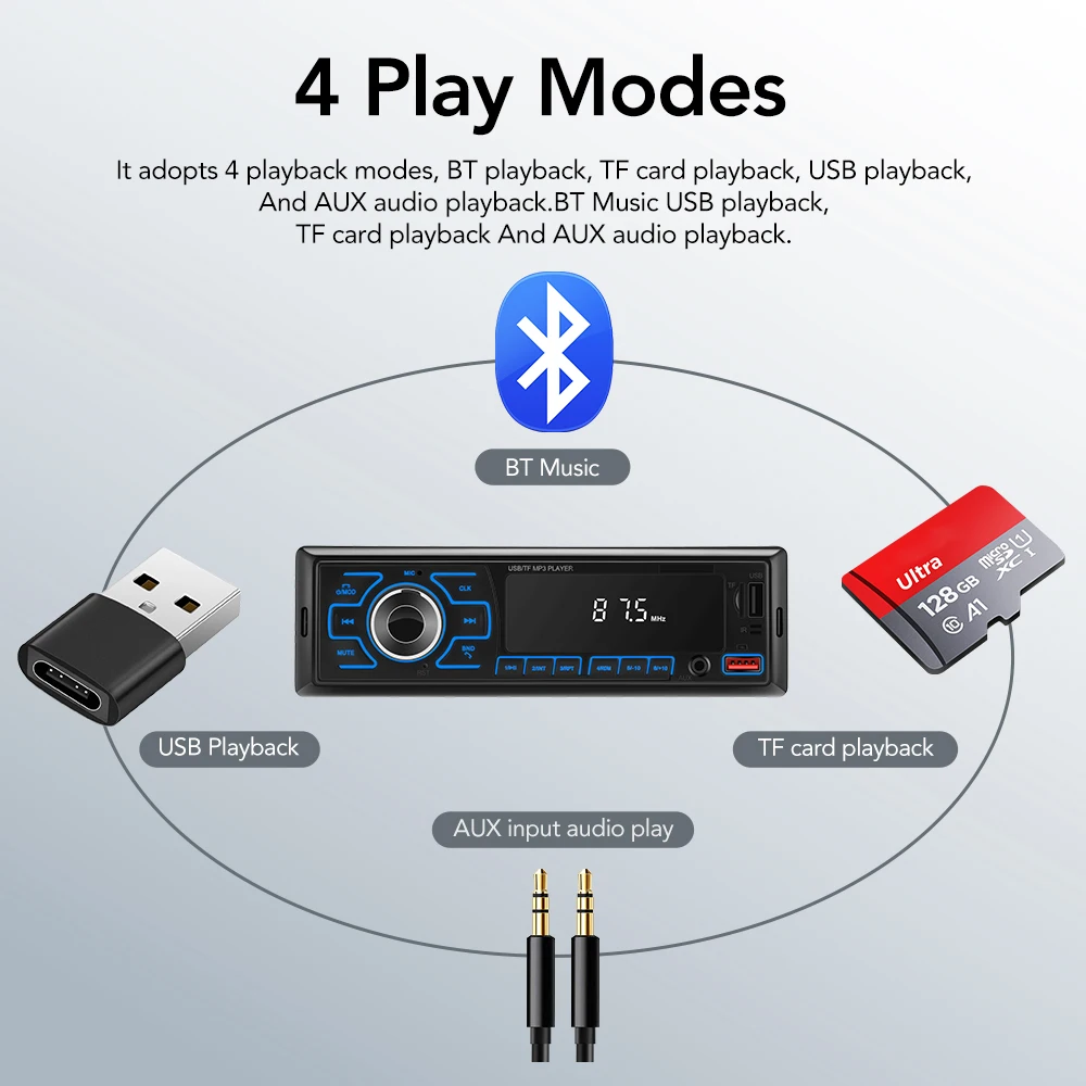 Car Multimedia Player Car Radio Car Radio Player Car Music Player Mp3 Music Player Car Stereo Radio 1 DIN Bluetooth 5.0 In Dash Head Unit FM Radio MP3 Receiver AUX Input TF USB Port Voice Assistant App Control