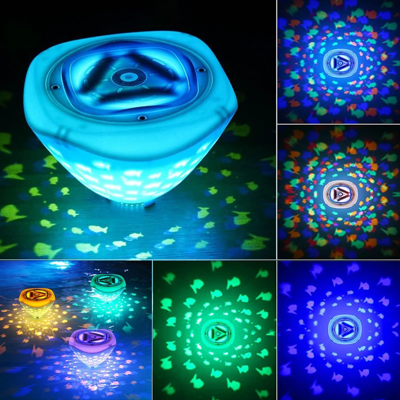 1Pcs Colorful Floating Lights Waterproof Fish Projector Lamp Floating Swim Pool LED Light RGB Flashing Bathtub Light Kids Gifts floating airbag waterproof swim bag phone case for iphone samsung xiaomi huawei cover