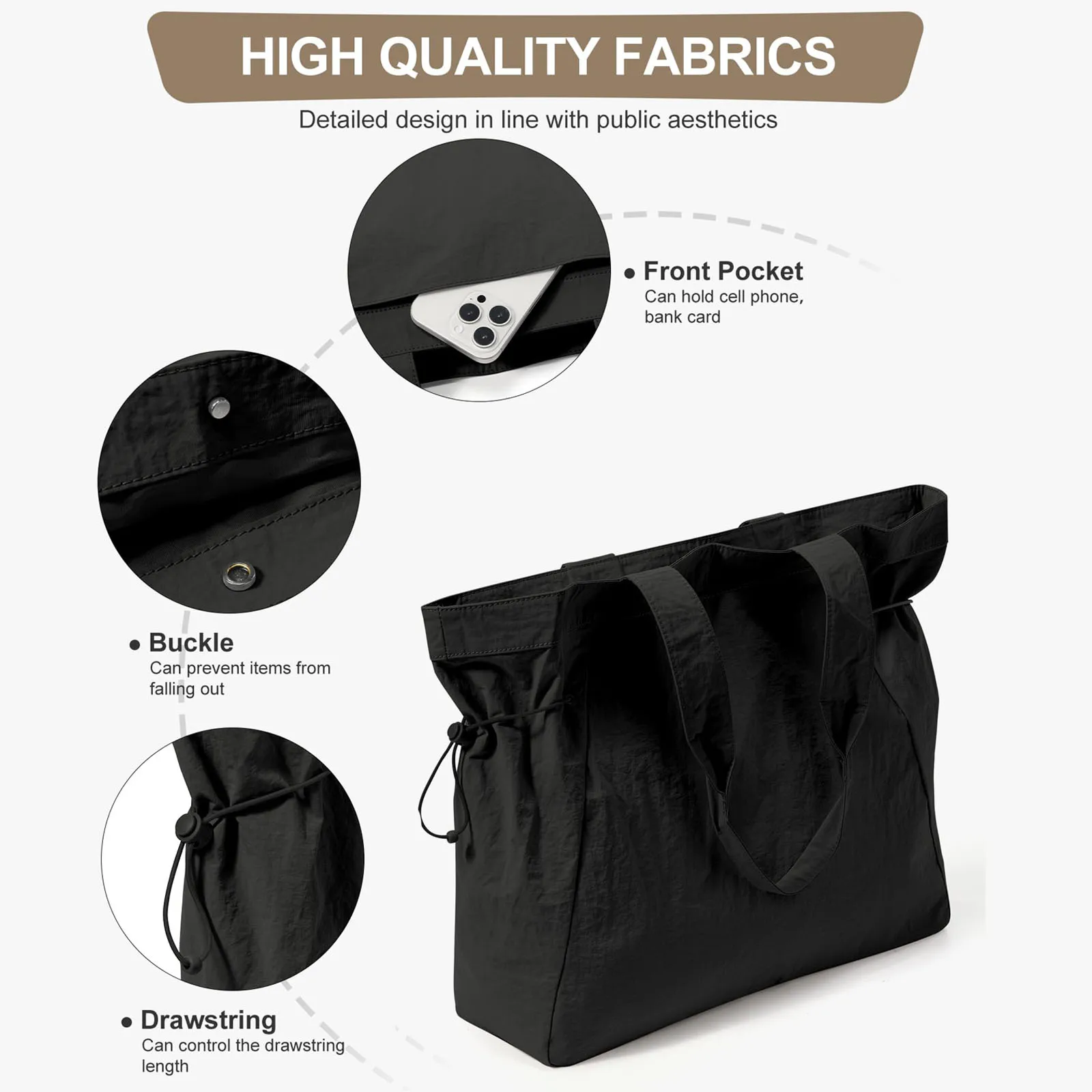 DOYOGI Tote Bag For Women Gym Bag Large Shoulder Bag Purses Travel Beach Tote Bags Waterproof With Zipper Laptop Bag 15.6 Inch