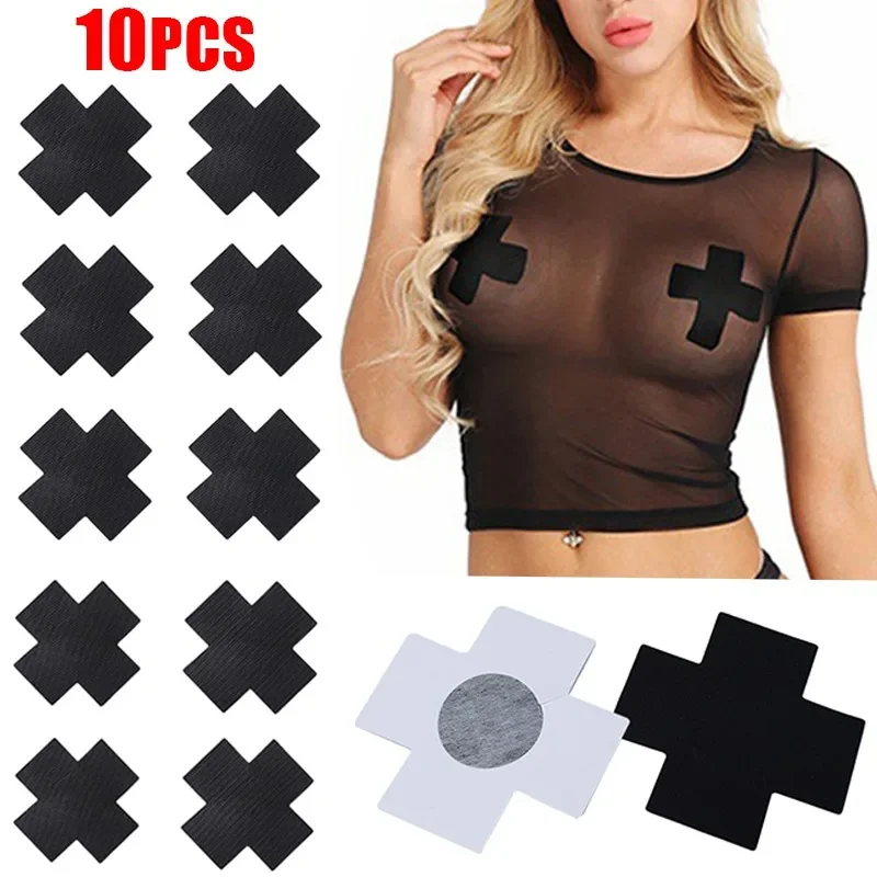 Women Nipple Cover Breast Patch Chest Sticker Strapless Lingerie Bra Accessories Sexy Black Cross Invisible Disposable