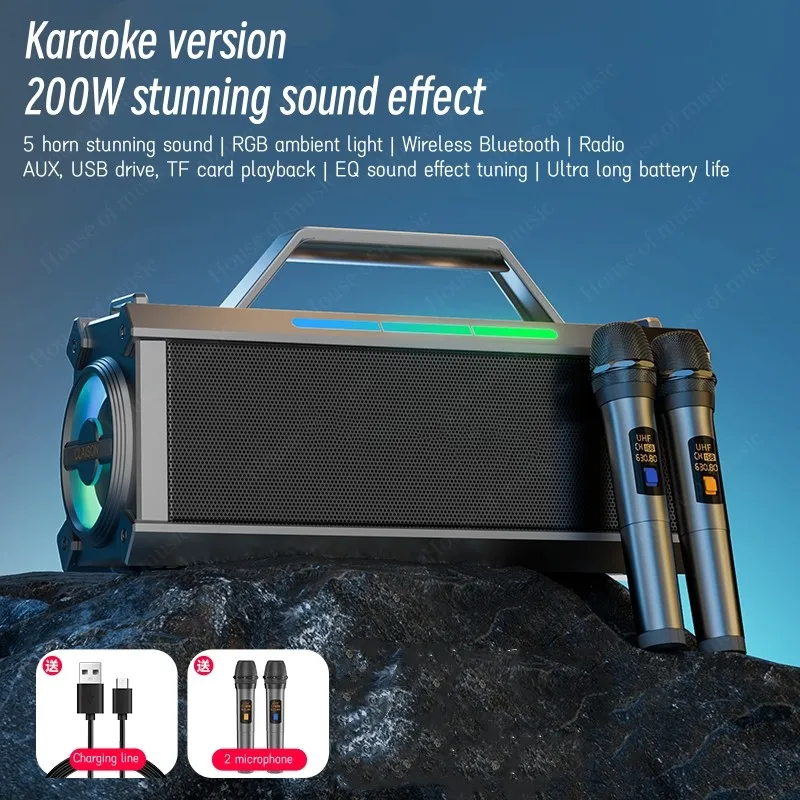 Karaoke Portatile Boombox Home Outdoor Party Subwoofer Altoparlanti Wireless Bluetooth Con Microfono 200W Peak Soundbox Ad Alta Potenza