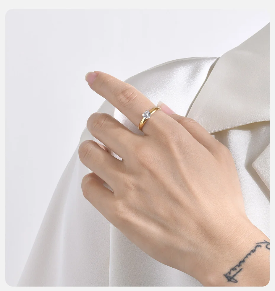 Vnox Klassische Herz-CZ-Stein-Verlobungsringe für Frauen, wasserdichter goldfarbener Edelstahl-Ehering-Schmuck – Detail 2