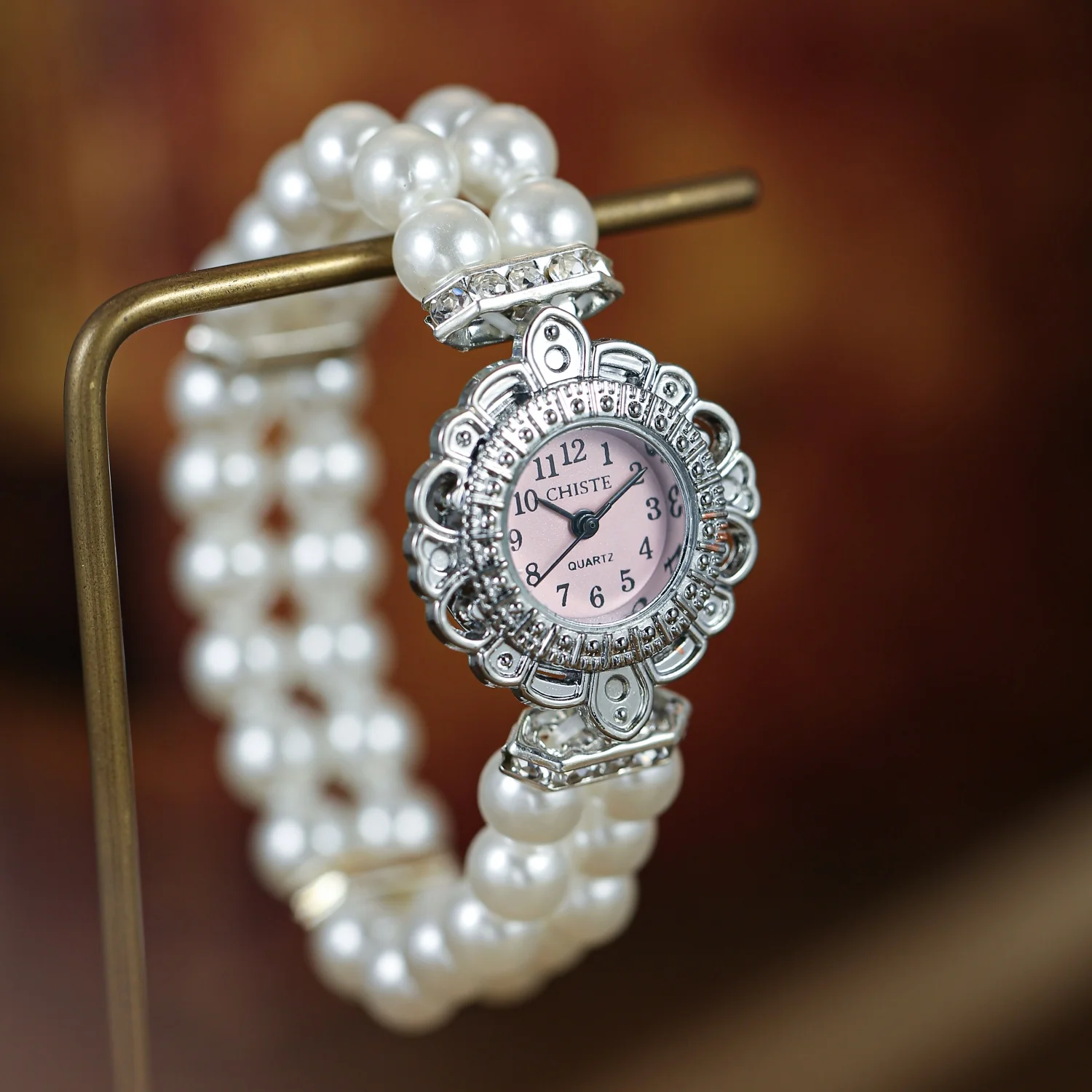 Vintage Doppelreihige Perlen-Armbanduhr mit Elastikband für Kinder Arabisches Digitalzifferblatt Damen Mode Studenten Quarz-Uhren Mädchen Armbanduhr – Detail 21
