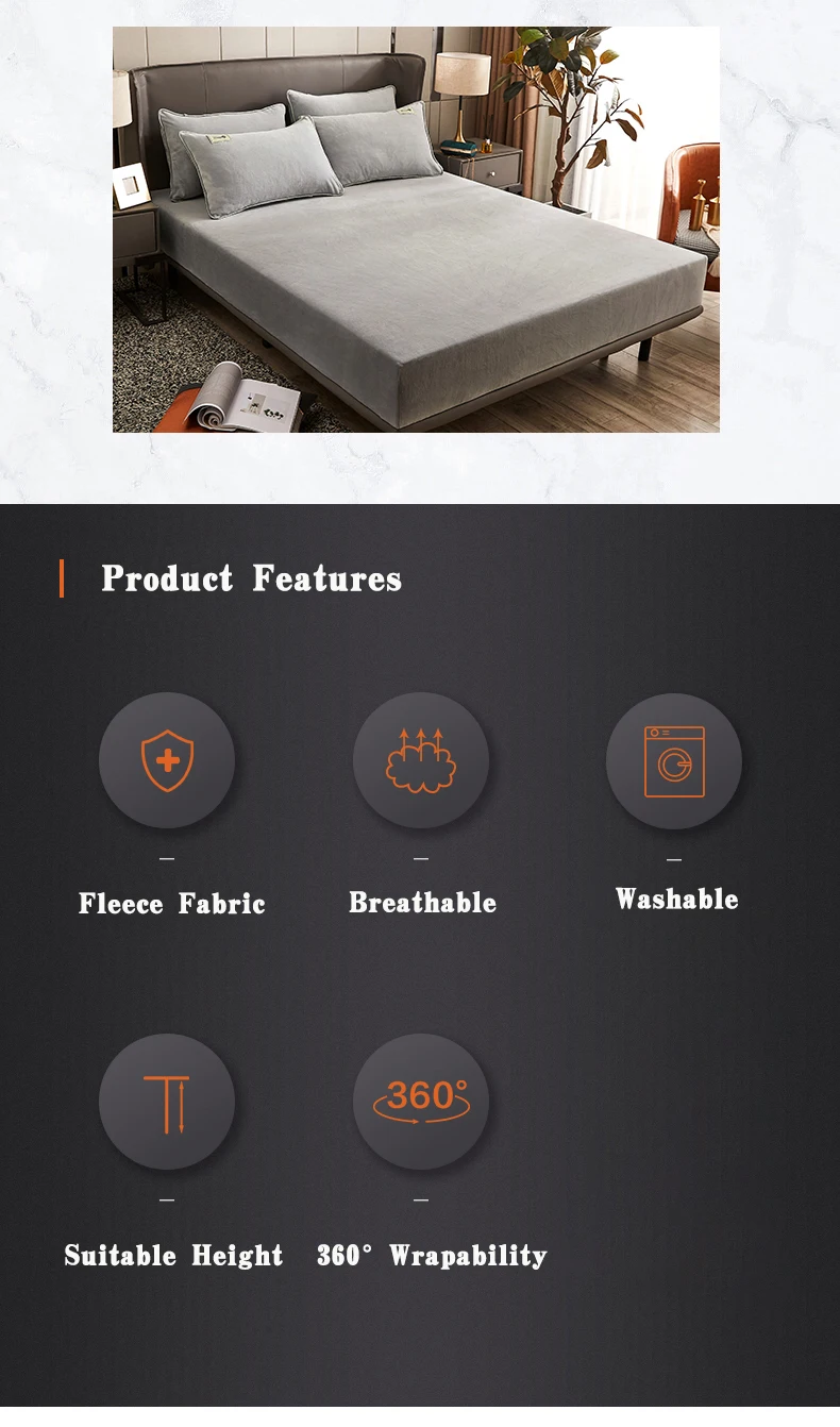 Description Picture 3 of itemWinter Plush Fitted Sheet Elastic Double Bed Sheet Warm Bedspread Solid Color Mattress Cover Bed Linen Protector (No Pillowcase)