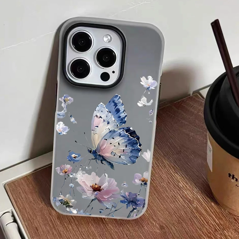 Gentle Pastel Flower Butterfly Shockproof Phone Case