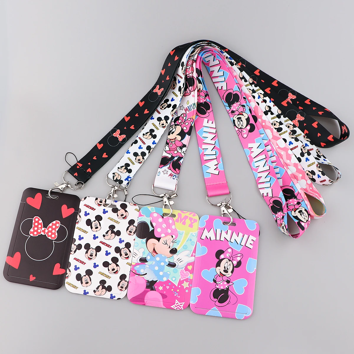 LLavero de Minnie Mouse con cordón para llaves, soporte para insignia de identificación, tarjeta de crédito, correa para el cuello, correa para teléfono Lariat, accesorios de joyería