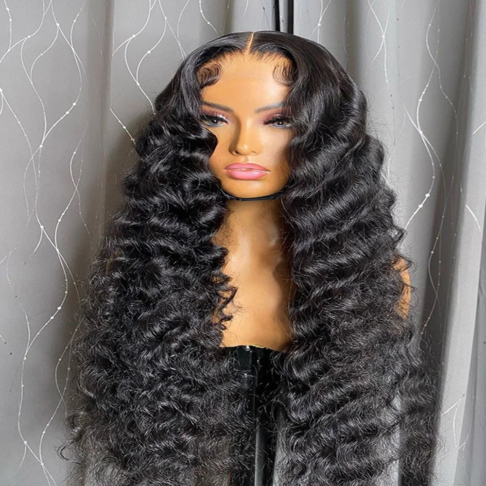 

180%Density 26inch Black Color Soft Long Deep Wave Curly Lace Front Wig For Black Women With Baby Hair Glueless Preplucked Daily