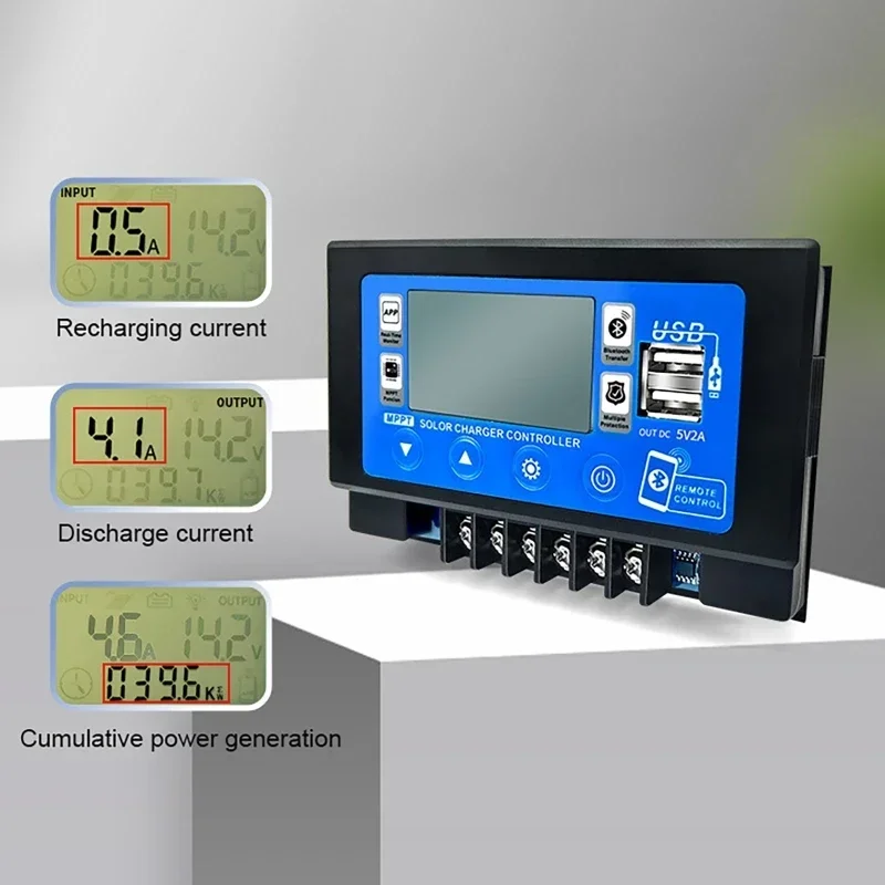 30A/60A Bluetooth WIFI Embedded Snap-on Energy Storage MPPT Controller Solar Panel Battery Smart Regulator 12V/24V LCD Display