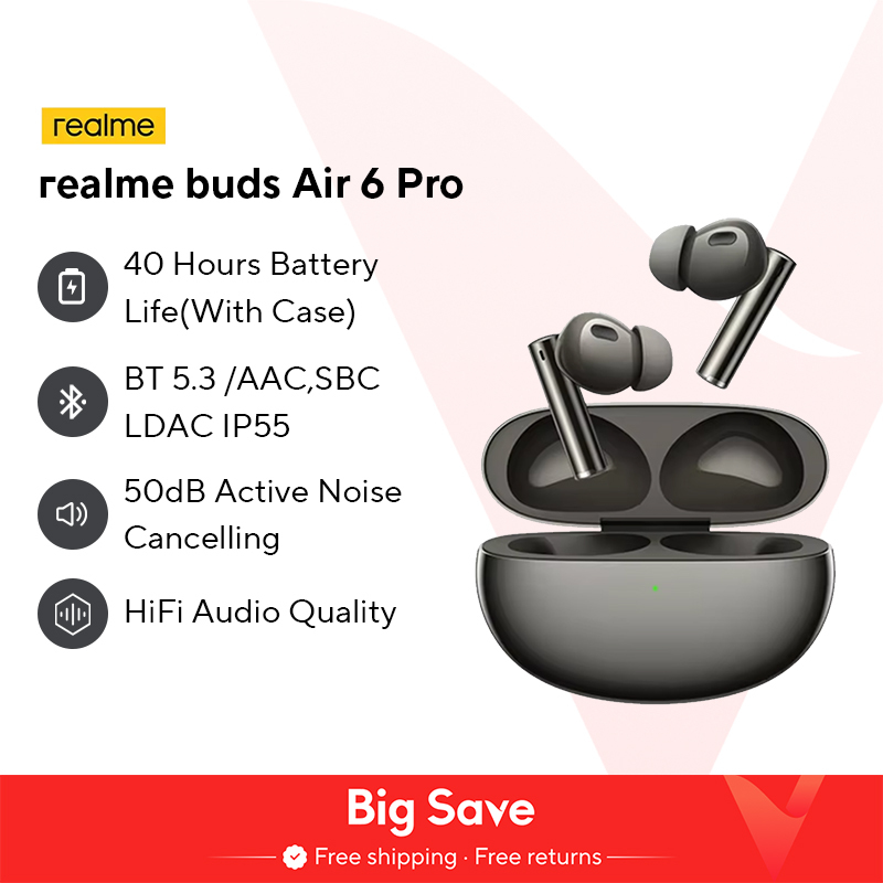 realme Buds Air 6 Pro True Wireless Earphone 50dB Deep Sea Noise Reduction 2.0 Bluetooth 5.3 Wireless Headphone