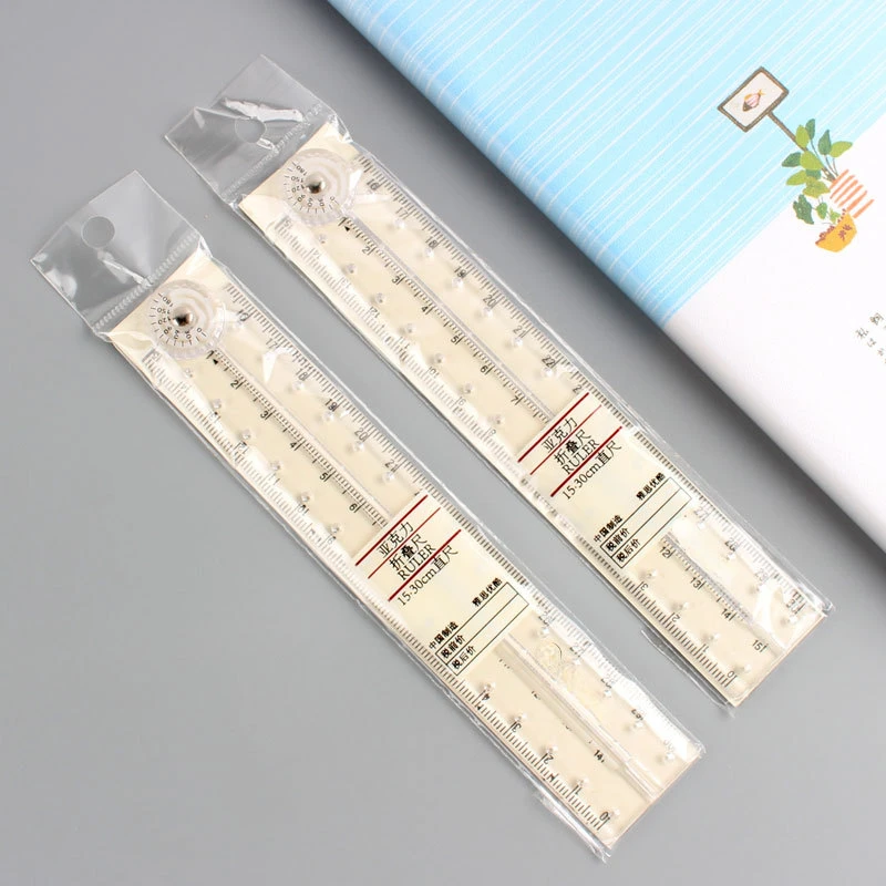 30cm Acrylic Foldable Ruler Multifunctional Students Stationery Measuring Ruler Kids Drawing Geometry Protractor Supplies