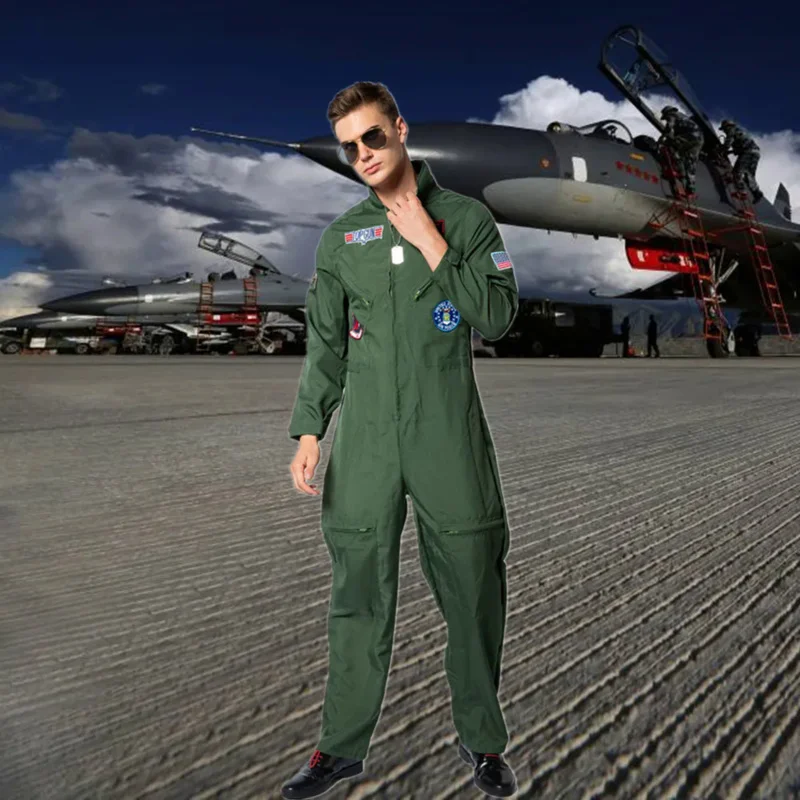 

American Air Force cosplay top gun uniform Halloween costumes adult men Army green military pilot overalls