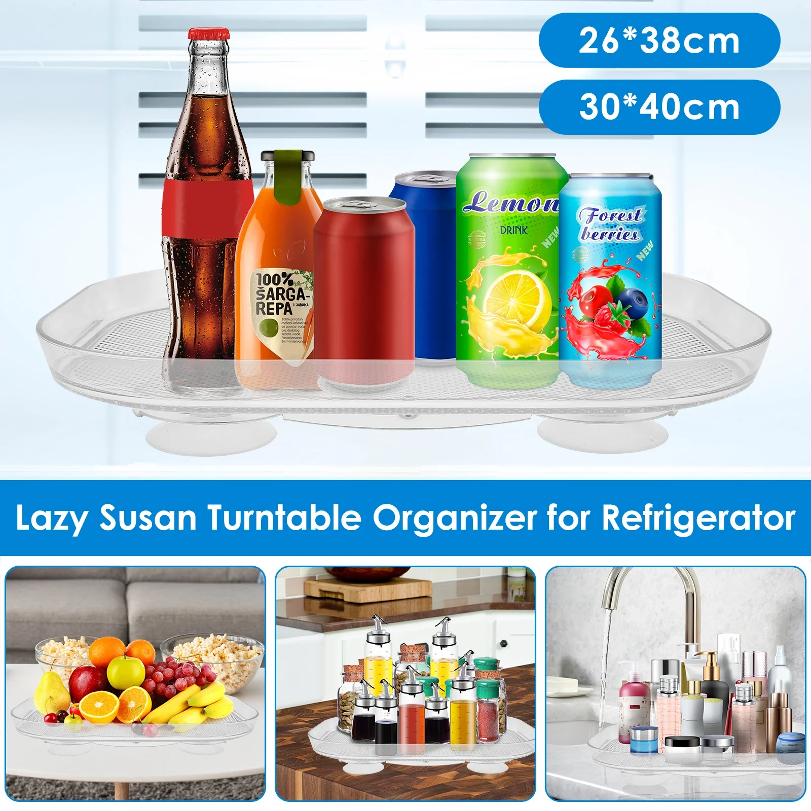 Lazy Susan Turntable Spice Rack Organizer Clear Storage Tray 360 Degree Rotating Storage Racks for Kitchen Cabinet Refrigerator 2