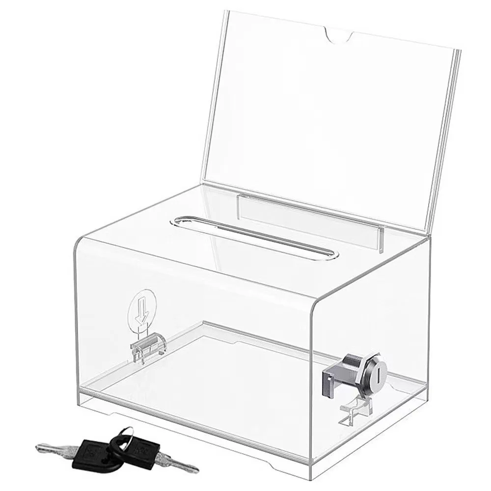 Plastic Container With Lock and Sign Holder Suggestion Box Solid Acrylic Ballot Box Durable Storage Container Voting
