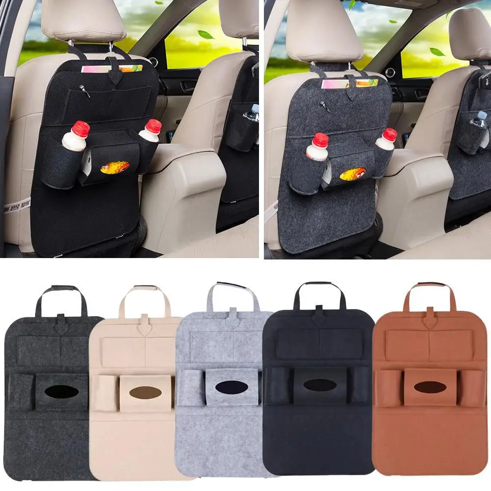 

1pc Universal Car Back Seat Storage Bag Organizer Trunk Elastic Felt Storage Bag 6 Pockets Organizer Hanging Car Accessories