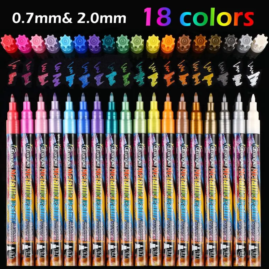 Acrylic Paint Markers, 18 Colors, 0.7mm Fine Tip Art Markers, Paint Pens  Paint Markers, Great for Rock Painting Glass Wood Ceramic Fabric Metal  Canvas featuring 4 Metallics 4 Glitters : : Home