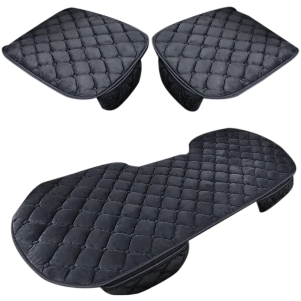 

3PCS Winter Warm Car Cushion Cover Soft Seats Anti-Slip Protector Auto Interior Short Plush Cotton Cushion(Grey)
