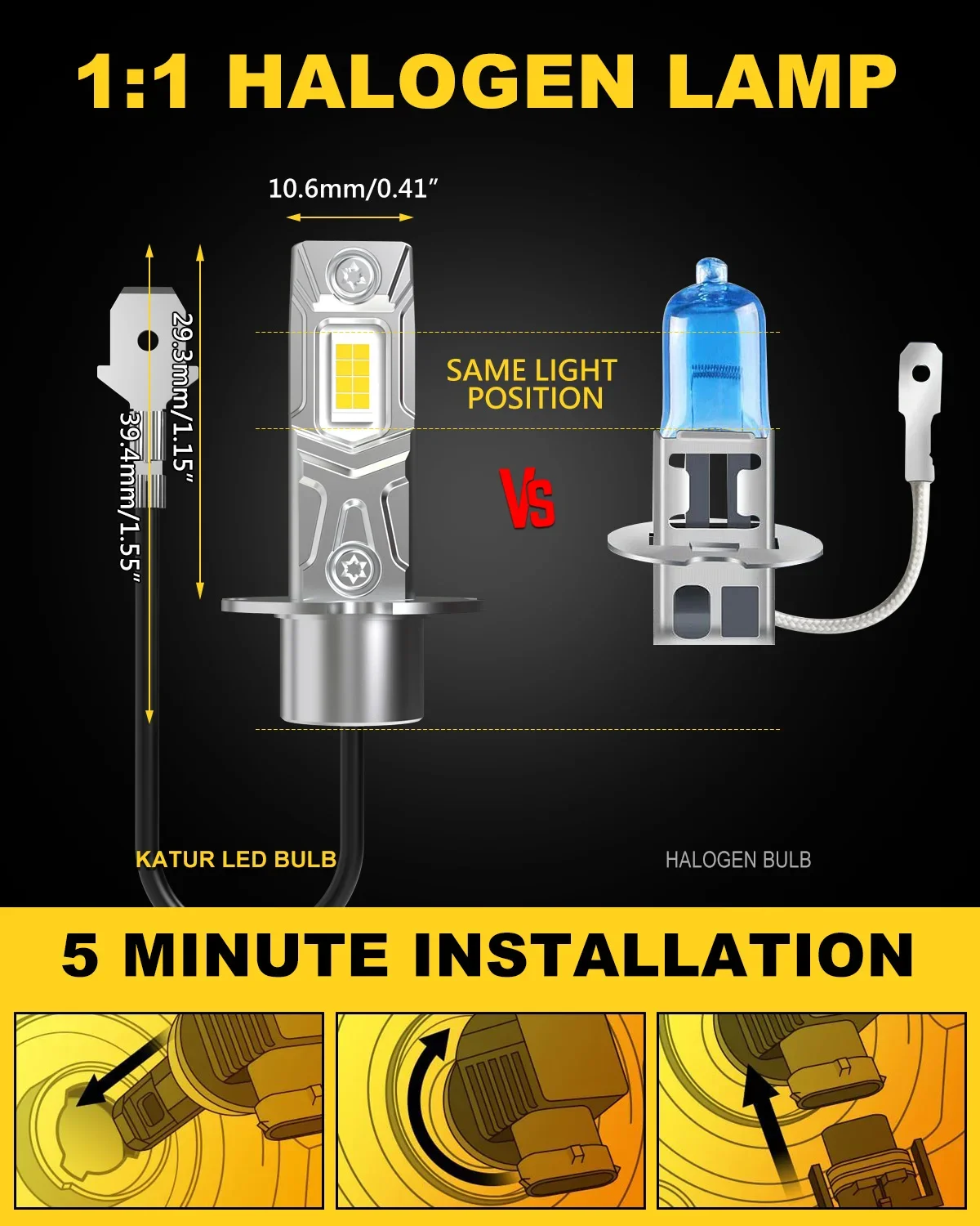 Katur 2x H3 Led 자동차 헤드라이트 안개등 캔버스 전구, 자동차 다이오드, 모토 주행 램프, BMW E46 3 2001  2005 용 고출력 55W