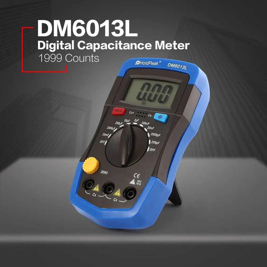 

DM6013L Portable Handheld Digital Capacitance Capacitor Meter 1999 Counts Tester 200pF~20mF Data Hold Backlight