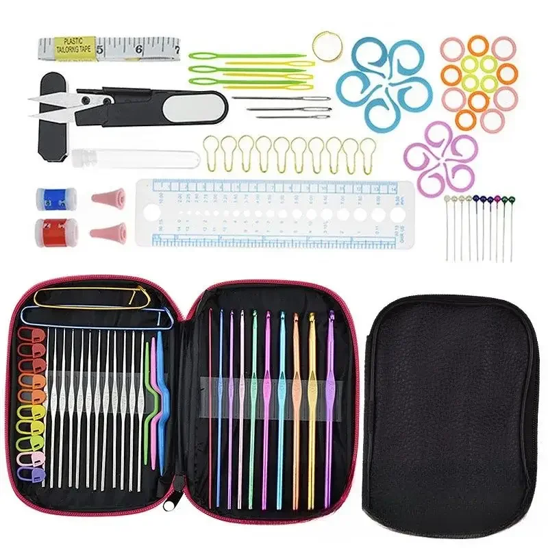 Sweater Needle Knitting Tool Set with 22 Metal Crochet Hooks Including 100 DIY Accessories Set Portable Storage Bag 1 Set