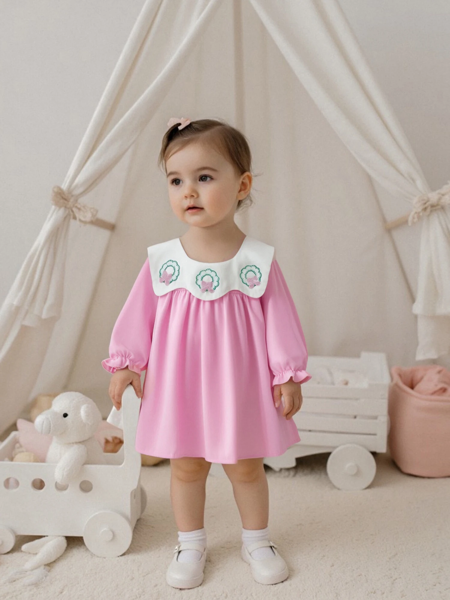 Three Little Wreaths Bibbed Baby A-Line Dress Image 2