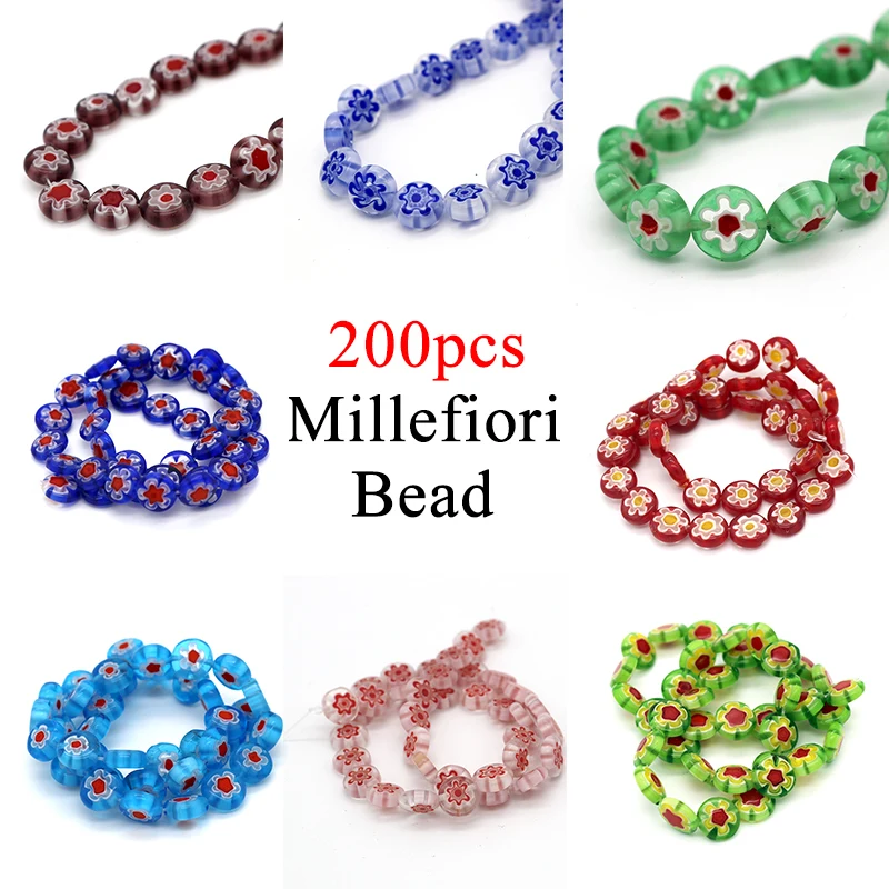 Millefiori Flat Glass Beads 10x4mm Lampwork Flower Loose Beads For