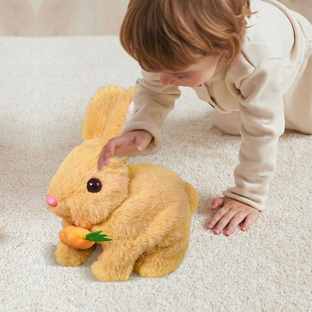 Plush Stuffed Carrot Bunny Toy Jumping Twitching Shaking Ears Cute Electric Rabbit Interactive Toys Gift for Toddlers Birthday