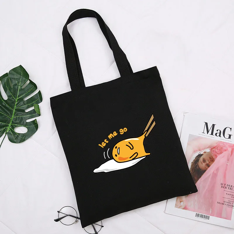 

2022 New Black Egg Pattern Tote Bag Handbag Casual Canvas Bag Cute Cartoon Egg Shoulder Totes School Tote Bag Bolsas De Compra