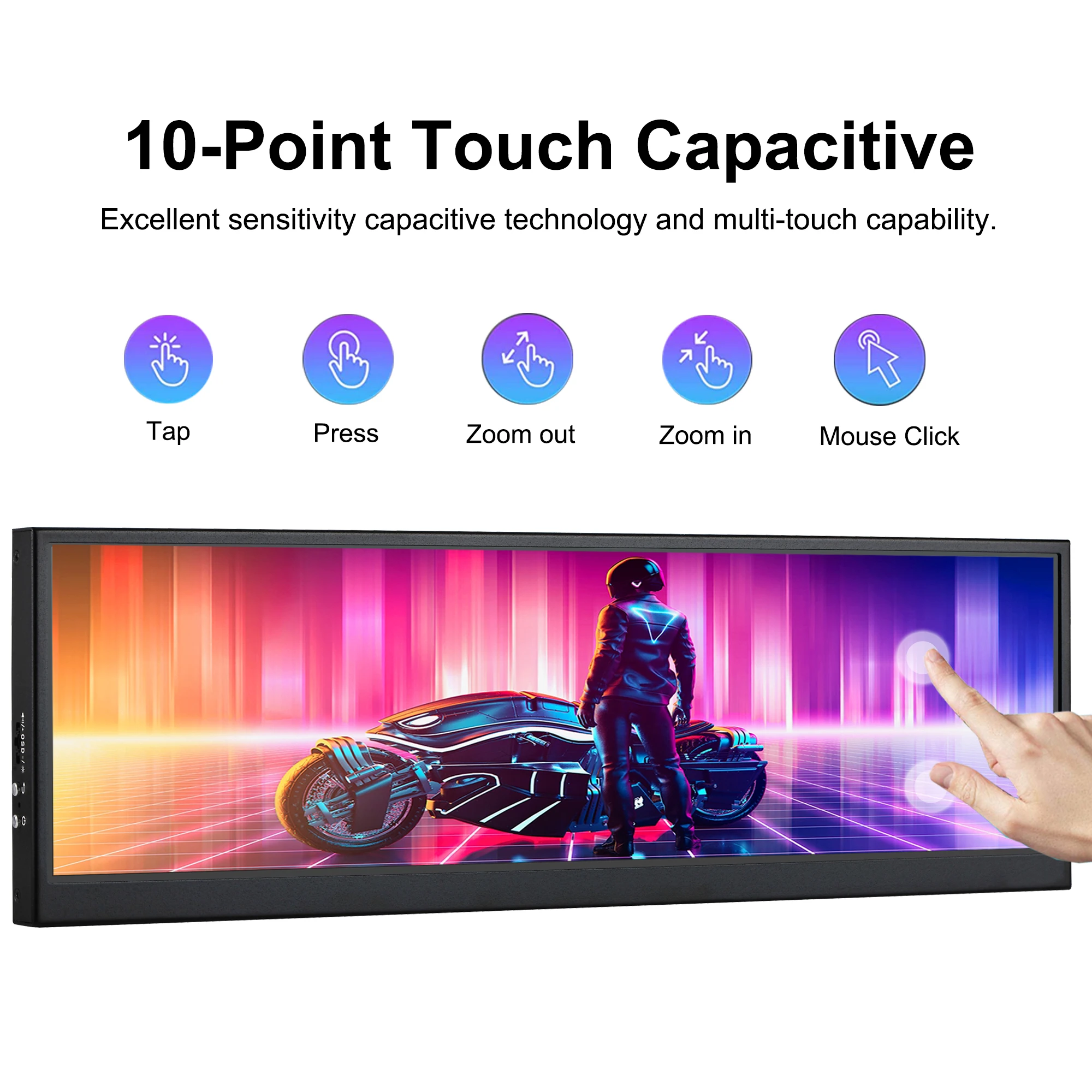 Wisecoco 휴대용 모니터 IPS 터치 스크린 바, LCD 디스플레이, 자동차 모니터 GPU 컴퓨터 케이스, 서브 스크린, 라즈베리 파이, 12.6 인치