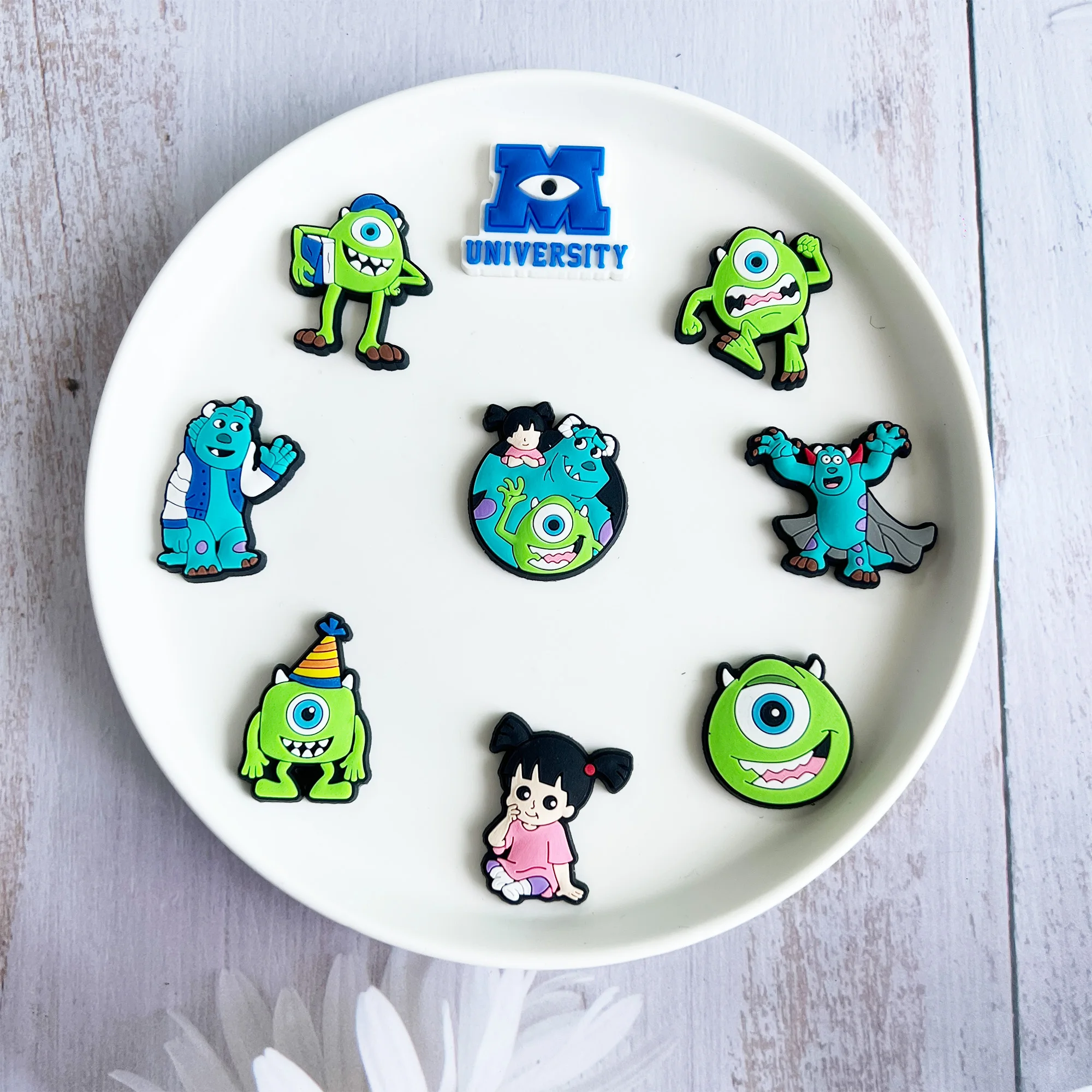 16pcs Disney Cartoon Monsters Inc. University James P Shoe Charms PVC  Garden Shoes Buckles Decoration Fit Kids Gift - AliExpress 322