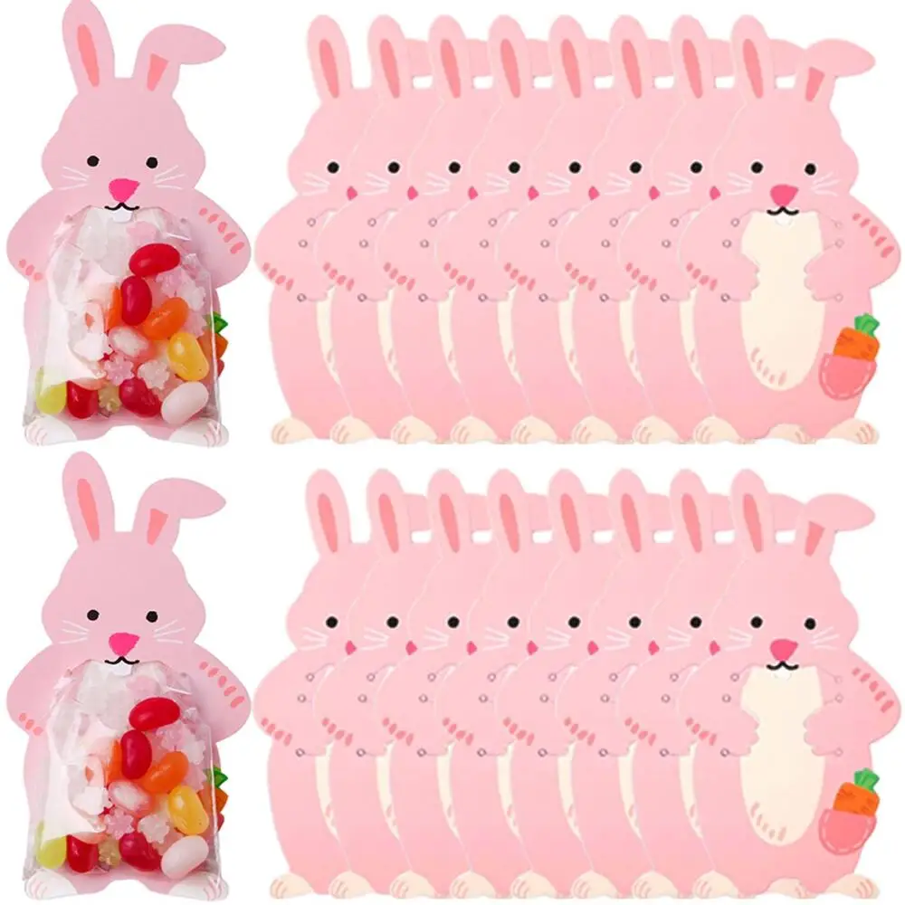 50pcs Easter Bunny Candy Bags Spring Cartoon Rabbit Carrot Lollipop Paper Card Cellophane Bags Cookie Treat for Birthday easter bunny candy bags