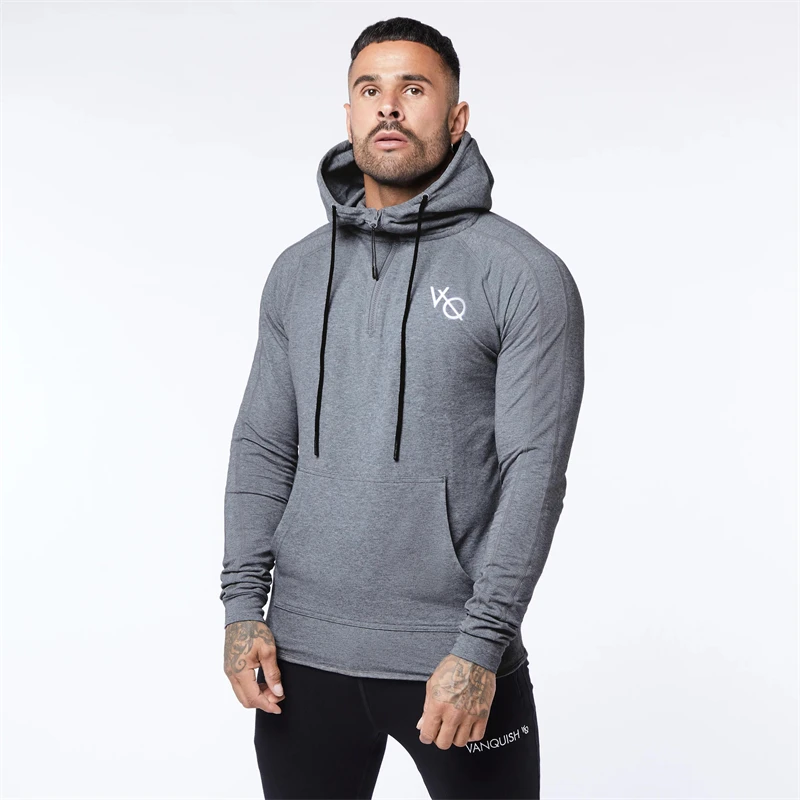 Men\'s Hoodie Pullover Hoodie Cotton Zippered With Collar Sweatshirt Gym Running Training Bodybuilding Sportswear Loose Coat
