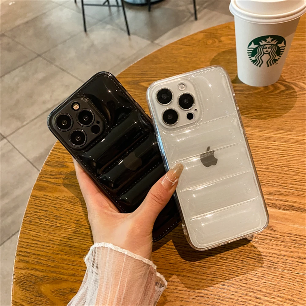 Down Jacket Puffer Phone Case with Lens Protection and Air Cushion Shockproof Cover