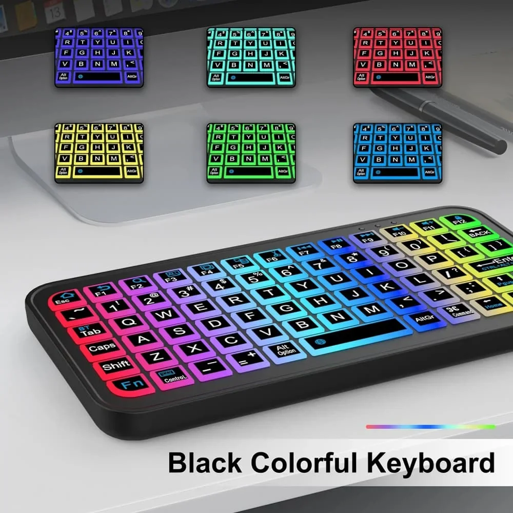 Bluetooth 5inch Mini Wireless Keyboard Keycups 7 Colors Back Light English Rechargeable Keyboard for Phone iPad PC Android ISO